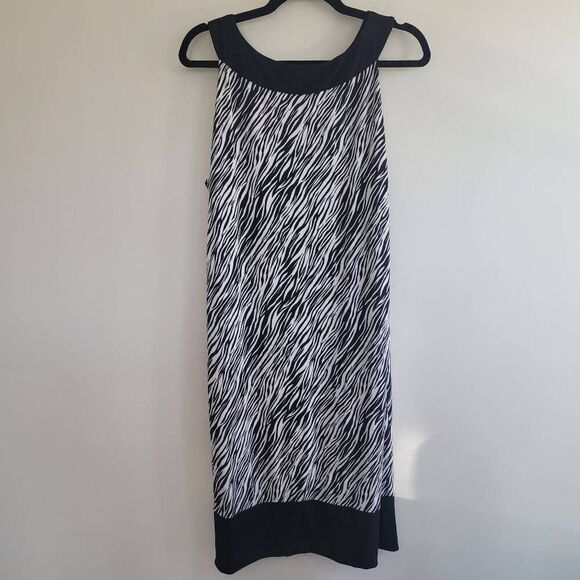 Y2K zebra print sleeveless shift dress scoop neck knee length maximalist - Picture 2 of 9